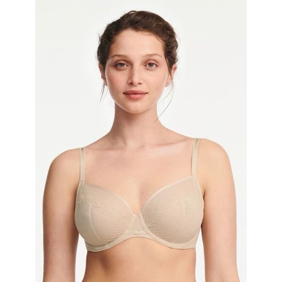 Chantelle 32H Bra Nude Sand Tan Parisian Allure Unlined Plunge C22310 Underwire - Picture 1 of 13